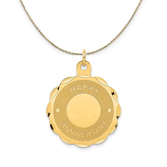 14k Yellow Gold Happy Anniversary Circle Necklace - 24 Inch